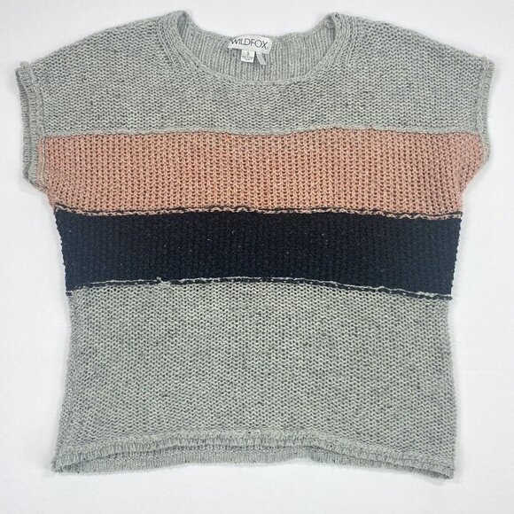 Wildfox Women’s Estate Stripe Open Weave Sweater Sz S Gray Pink Navy - Picture 5 of 9